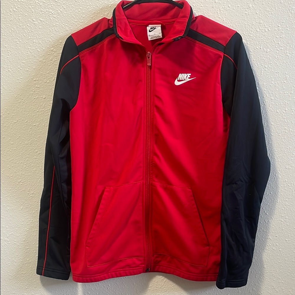 Nike Red and Black Track Jacket with Full-Length Zipper